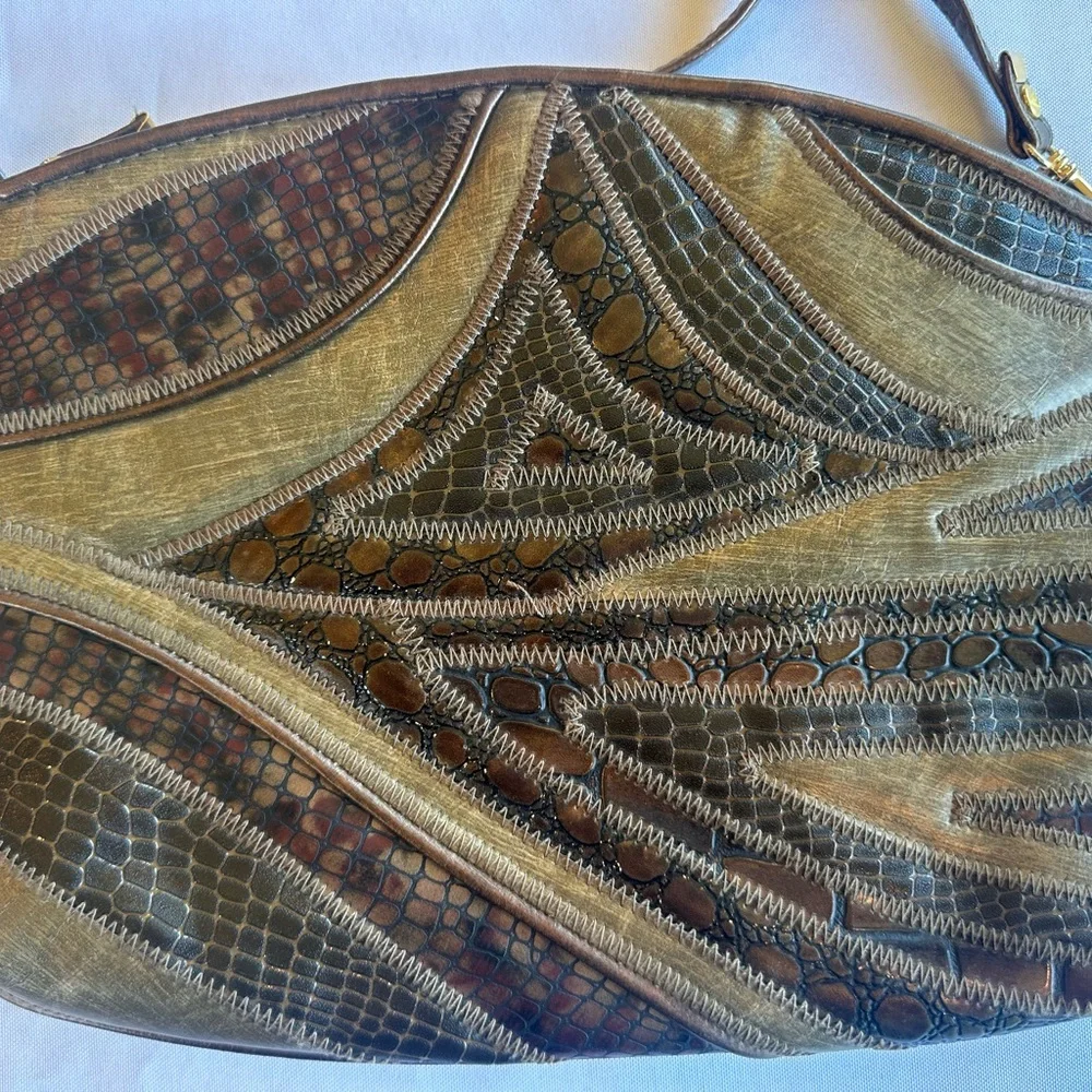 Vintage Warren Reed 80s Snake Patterned Copper Shoulder Bag
